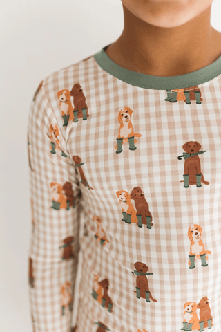 Bamboo Long Sleeve Pajama Set - Green Pup Friends In My Jammers Size: 3T