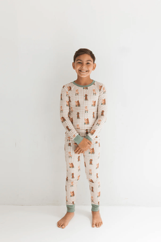 Bamboo Long Sleeve Pajama Set - Green Pup Friends In My Jammers Size: 3T