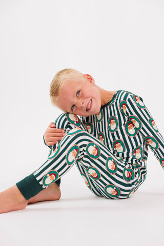 Bamboo Long Sleeve Pajama Set - Green Santa Claus Lane