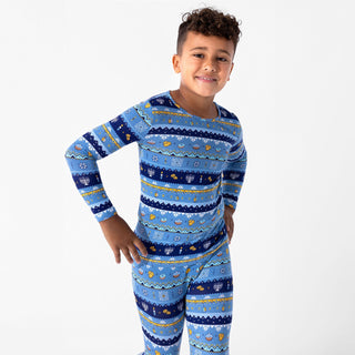 Bamboo Long Sleeve Pajama Set - Hanukkah Fair Isle Bellabu Bear Size: 3T