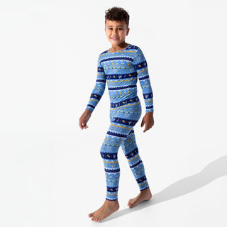 Bamboo Long Sleeve Pajama Set - Hanukkah Fair Isle Bellabu Bear Size: 3T
