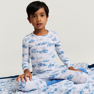 Bamboo Long Sleeve Pajama Set - Hudson (Tractor) Posh Peanut Size: 3T-4T