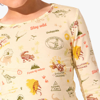 Bamboo Long Sleeve Pajama Set - Jurassic Park Beige Bellabu Bear Size: 4T
