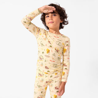Bamboo Long Sleeve Pajama Set - Jurassic Park Beige Bellabu Bear Size: 4T