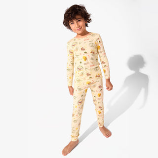 Bamboo Long Sleeve Pajama Set - Jurassic Park Beige Bellabu Bear Size: 4T
