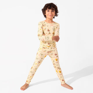 Bamboo Long Sleeve Pajama Set - Jurassic Park Beige Bellabu Bear Size: 4T