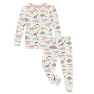 Bamboo Long Sleeve Pajama Set - Lavender Dino Museum KicKee Pants Size: 2T