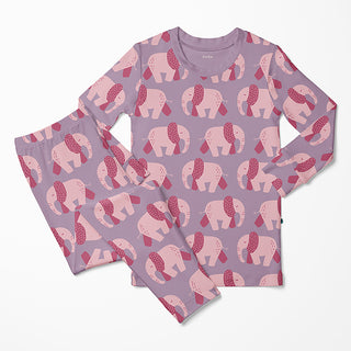 Bamboo Long Sleeve Pajama Set - Lavender Pink Elephants