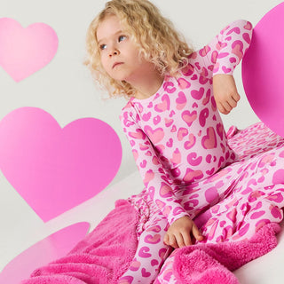 Bamboo Long Sleeve Pajama Set - Love Leopard Posh Peanut Size: 3T-4T