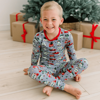 Bamboo Long Sleeve Pajama Set - Moonlight Christmas Cars and Trucks