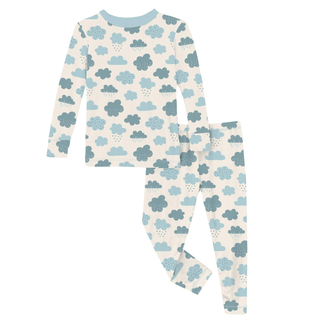 Bamboo Long Sleeve Pajama Set - Natural Cloudy Sky KicKee Pants Size: 3T