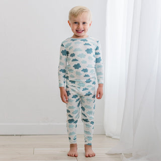 Bamboo Long Sleeve Pajama Set - Natural Cloudy Sky KicKee Pants Size: 3T