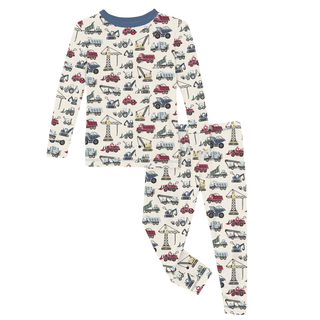 Bamboo Long Sleeve Pajama Set - Natural Construction Trucks KicKee Pants Size: 2T