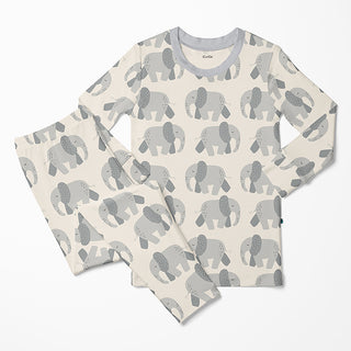 Bamboo Long Sleeve Pajama Set - Natural Elephants