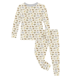 Bamboo Long Sleeve Pajama Set - Natural Mini Safari KicKee Pants Size: 2T