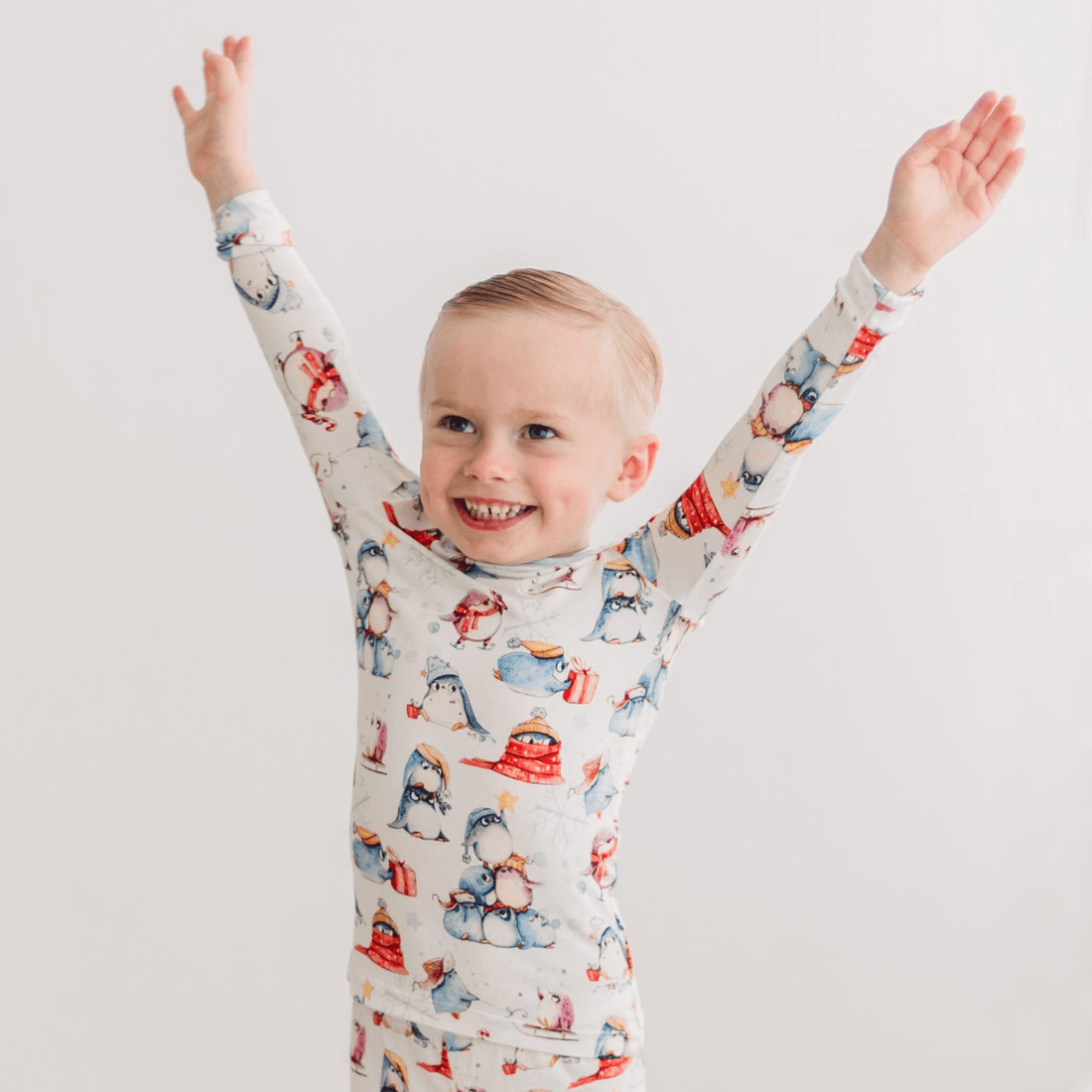Long Sleeve Pajama Set, Natural Silly Penguins
