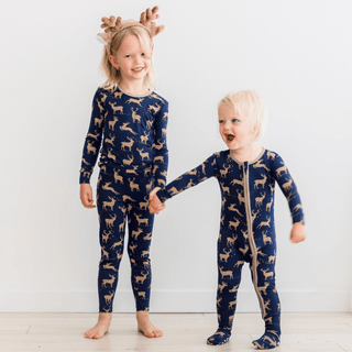 Bamboo Long Sleeve Pajama Set - Peacoat Elk KicKee Pants Size: 2T