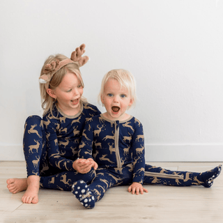 Bamboo Long Sleeve Pajama Set - Peacoat Elk KicKee Pants Size: 2T