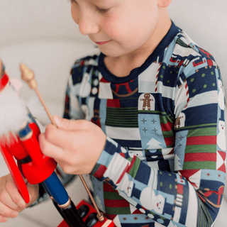 Bamboo Long Sleeve Pajama Set - Peacoat Mod Christmas KicKee Pants Size: 2T