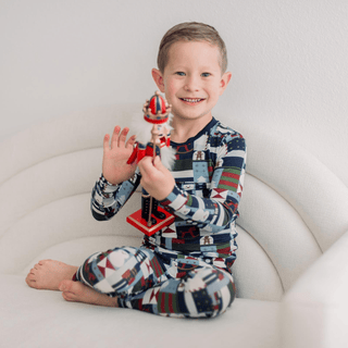 Bamboo Long Sleeve Pajama Set - Peacoat Mod Christmas KicKee Pants Size: 2T