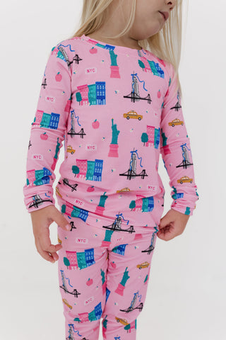 Bamboo Long Sleeve Pajama Set - Pink Big Apple Dreams