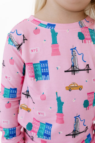 Bamboo Long Sleeve Pajama Set - Pink Big Apple Dreams