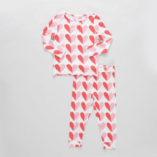 Bamboo Long Sleeve Pajama Set - Pink Half Hearts Pink Chicken Size: 2T