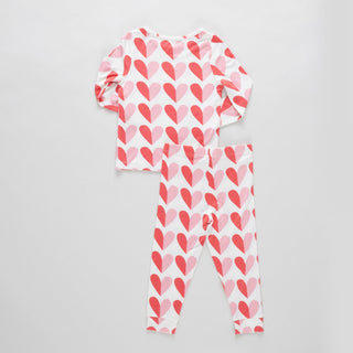 Bamboo Long Sleeve Pajama Set - Pink Half Hearts Pink Chicken Size: 2T