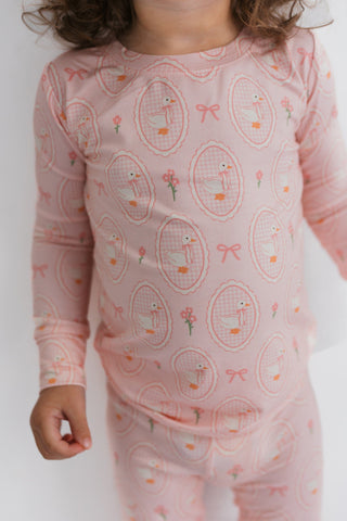 Bamboo Long Sleeve Pajama Set - Pink Little Goose In My Jammers Size: 3T