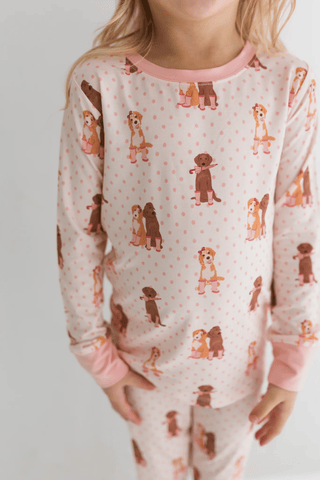 Bamboo Long Sleeve Pajama Set - Pink Pup Friends In My Jammers Size: 3T