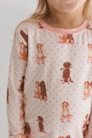 Bamboo Long Sleeve Pajama Set - Pink Pup Friends In My Jammers Size: 3T