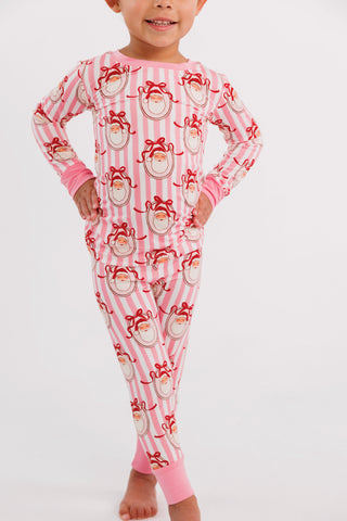 Bamboo Long Sleeve Pajama Set - Pink Santa Claus Lane