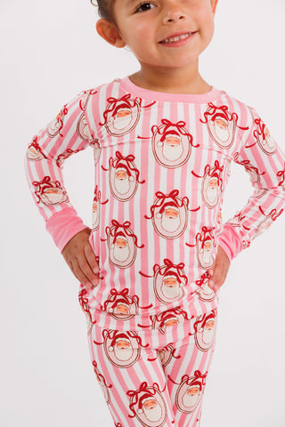 Bamboo Long Sleeve Pajama Set - Pink Santa Claus Lane