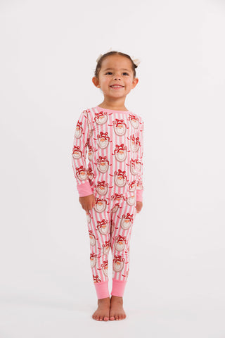 Bamboo Long Sleeve Pajama Set - Pink Santa Claus Lane