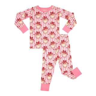 Bamboo Long Sleeve Pajama Set - Pink Santa Claus Lane