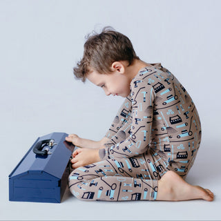 Bamboo Long Sleeve Pajama Set - Portabella Fall Tools KicKee Pants Size: 2T