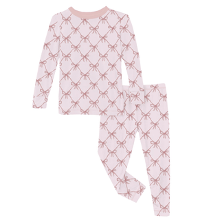 Bamboo Long Sleeve Pajama Set - Shrinking Violet Bow Lattice KicKee Pants Size: 2T