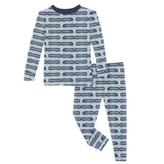 Bamboo Long Sleeve Pajama Set - Spring Sky London Trains KicKee Pants Size: 2T