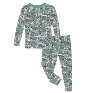 Bamboo Long Sleeve Pajama Set - Spring Sky Tinkering KicKee Pants Size: 2T