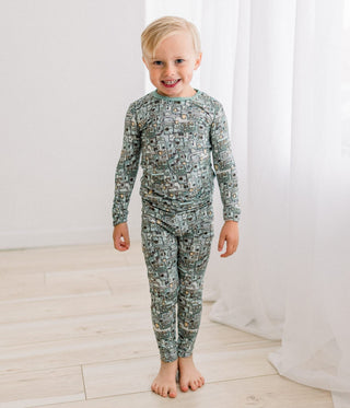 Bamboo Long Sleeve Pajama Set - Spring Sky Tinkering KicKee Pants Size: 2T