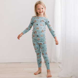 Bamboo Long Sleeve Pajama Set - Stormy Sea Gingerbread Town KicKee Pants Size: 2T