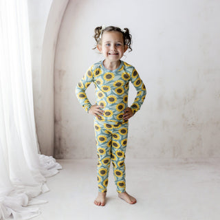 Bamboo Long Sleeve Pajama Set - Stormy Sea SunflowerKicKee PantsSize: 2T
