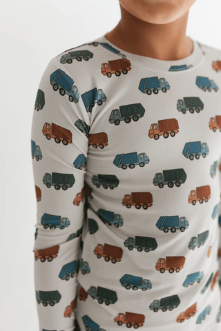 Bamboo Long Sleeve Pajama Set - Trash Trucks In My Jammers Size: 3T