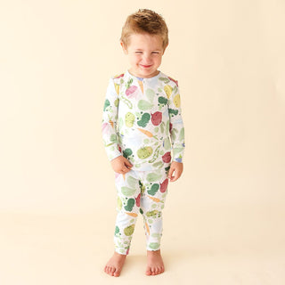 Bamboo Long Sleeve Pajama Set - Vernon (Veggies) Posh Peanut Size: 3T-4T