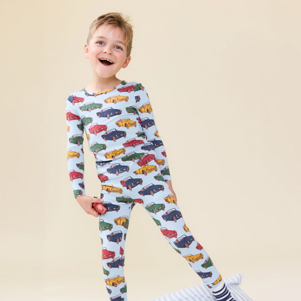 Pink Chicken bamboo long sleeve pajama set in Vintage Cars