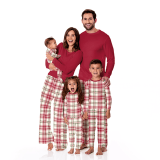 Bamboo Long Sleeve Relaxed Tee & Pajama Pants Set - Fireside Plaid KicKee Pants Size: XS