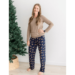 Bamboo Long Sleeve Relaxed Tee & Pajama Pants Set - Peacoat Elk KicKee Pants Size: XS