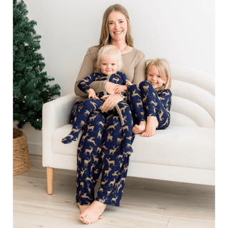 Bamboo Long Sleeve Relaxed Tee & Pajama Pants Set - Peacoat Elk KicKee Pants Size: XS