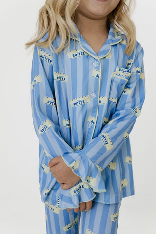 Bamboo Long Sleeve Ruffle Flare Set - Blue Stripe Butter