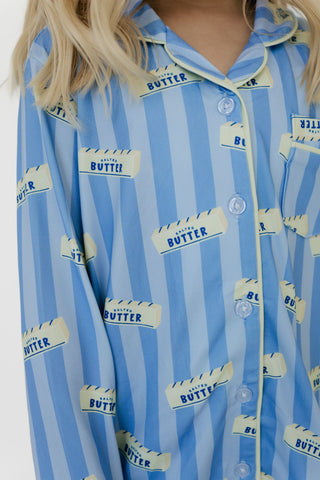 Bamboo Long Sleeve Ruffle Flare Set - Blue Stripe Butter